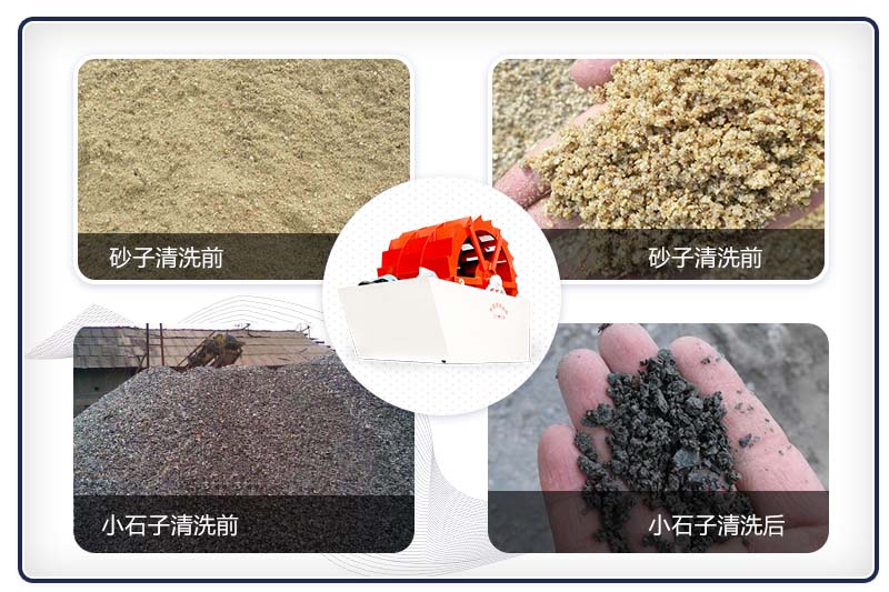 石子清洗機械洗砂、洗石前后展示